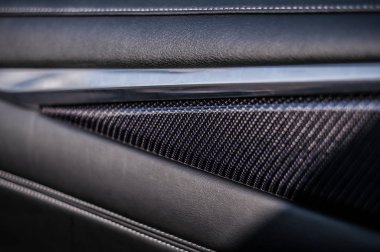 Moskova, Rusya - 1 Eylül 2017 Infiniti Q60 coupe Araba, iç görünüm. Yeni araba - Infiniti Q60 Coupe testi. İş sınıfı salon ve V6 motoru. Sigorta primi spor coupe. 405 beygir V6 motor.