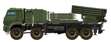KamAZ-6560 model, BM-21 Grad fırlatıcısı ve ek mühimmatı olan MLRS sürümü