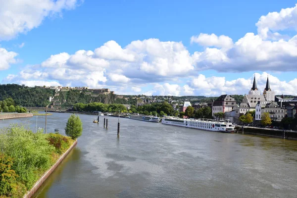 Mosel in Koblenz with cruise ships at old town