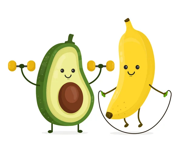 Roztomilý šťastný usmívající se banán a avokádo — Stockový vektor