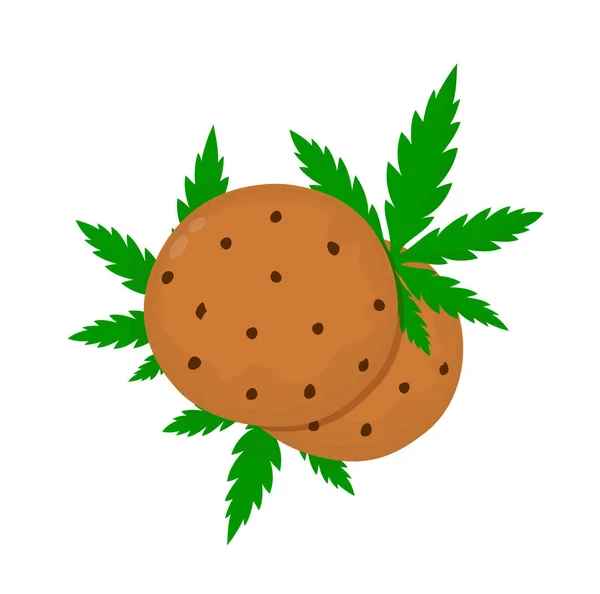 Шоколадное печенье с листьями марихуаны — стоковый вектор