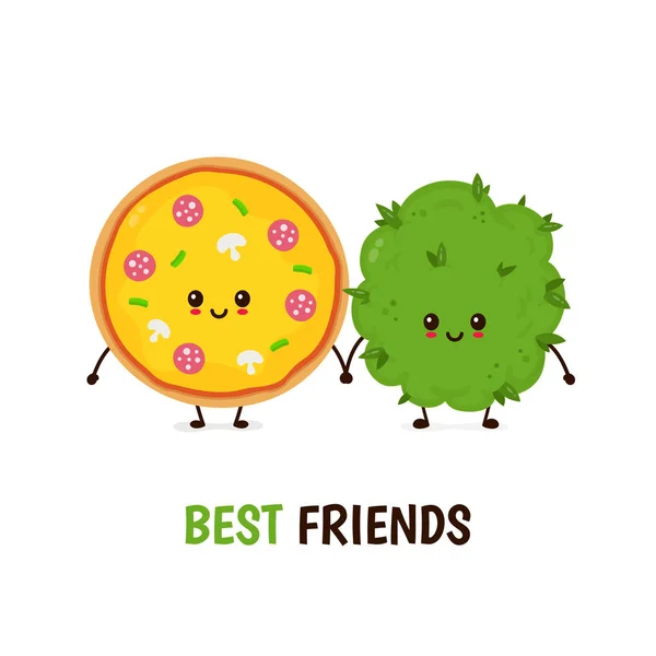 Funny Smiling Happy Marijuana Weed Bud Pizza Vector Flat Cartoon — стоковый вектор