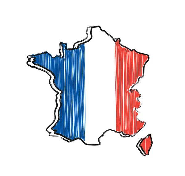 Frankrijk kaart en vlag in schets hand — Stockvector