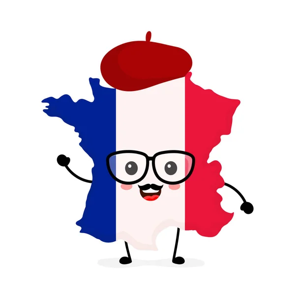 Roztomilý funny úsměvem šťastný Francie mapa — Stockový vektor