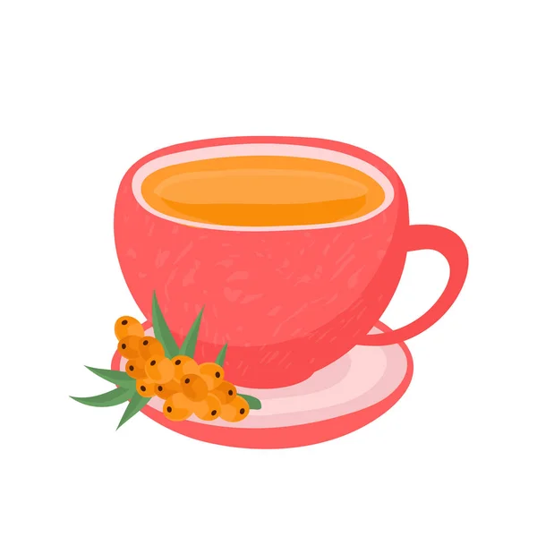 Sea buckthorn tea in a glass cup — Stock Vector