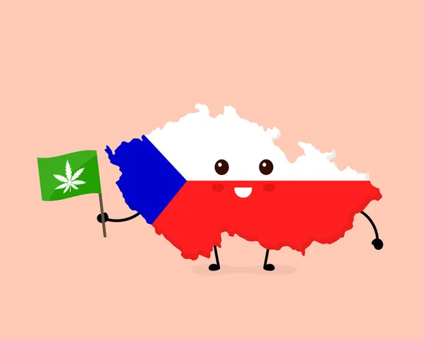 Słodkie Śmieszne Uśmiecha Się Zadowolony Czeski Mapę Flaga Znaków Konopi — Wektor stockowy