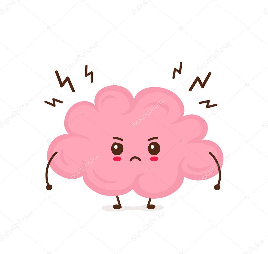 Cute Angry Funny Brain Have Stress Vector Flat Cartoon Character Illustration Icon Desgin Isolated On White Background Sketch Style Element Brain Stress Angry Concept Premium Vector In Adobe Illustrator Ai Ai
