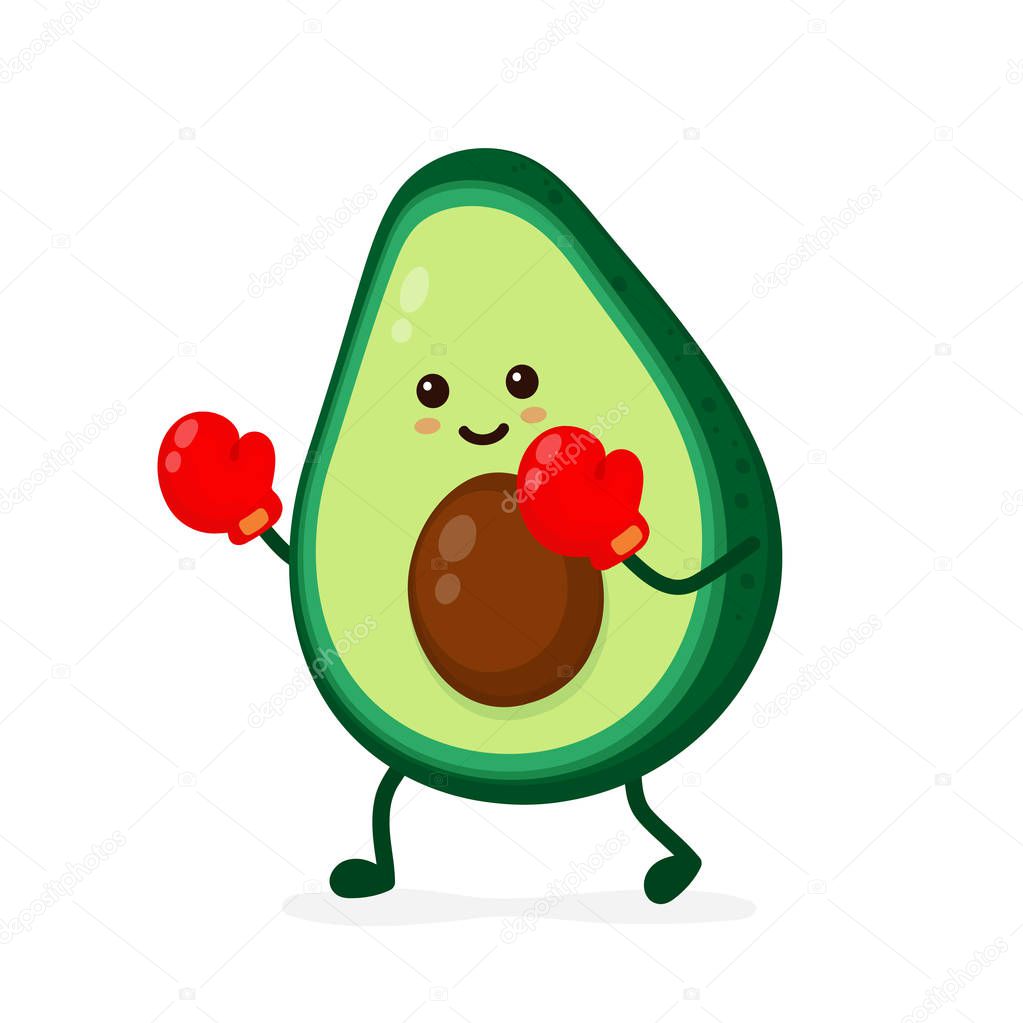 Cute smiling strong avocado fighting