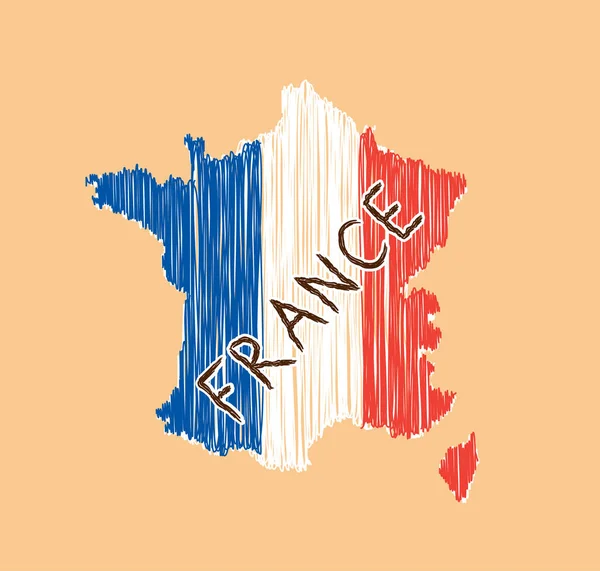Frankrike karta och flaggan i skiss hand — Stock vektor