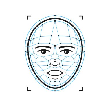 Yüz kimliği düz çizgi simgesi. Yüz tanıma 