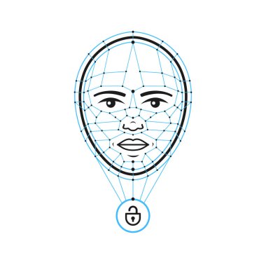 Yüz kimliği düz çizgi simgesi. Yüz tanıma 
