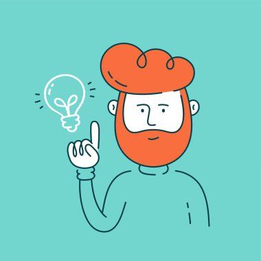 Genç mutlu gülümseyen adam düşünme,