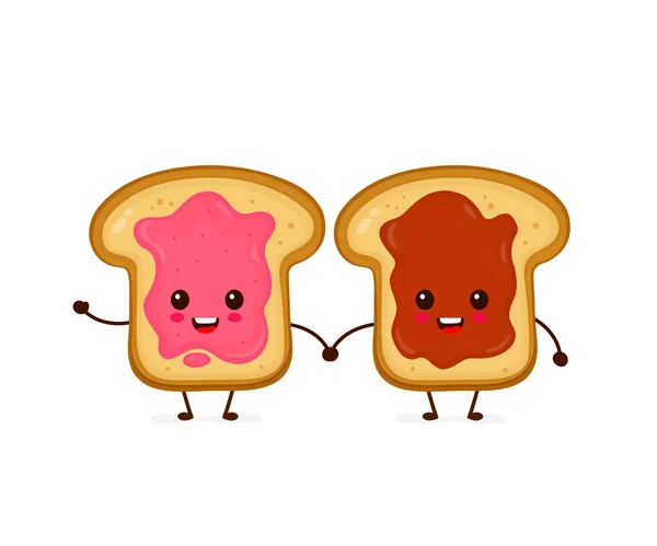 Glücklich niedlich lächelnd lustig kawaii Toasts — Stockvektor