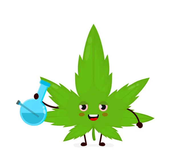 Cute smoling ganja daun dengan bong - Stok Vektor