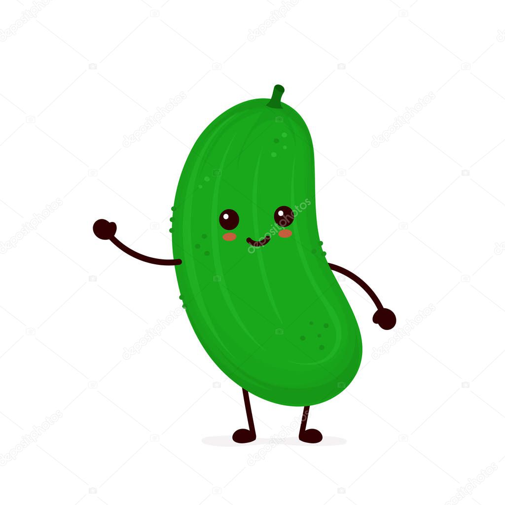 Happy smilling cute cucumber. Vector modern flat style cartoon character illustration icon design.Isolated on white background. Cucumber fruit healthy food,vegetarian concept