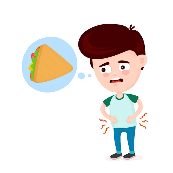 Young suffering sad man is hungry — Stock Vector