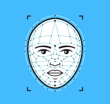 Yüz kimliği düz çizgi simgesi. Yüz tanıma 