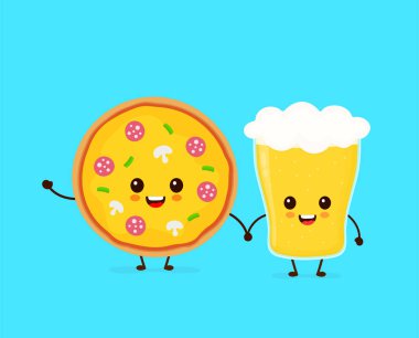 Şirin komik gülümseyen mutlu pizza 