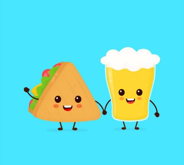 Şirin komik gülümseyen mutlu sandviç 