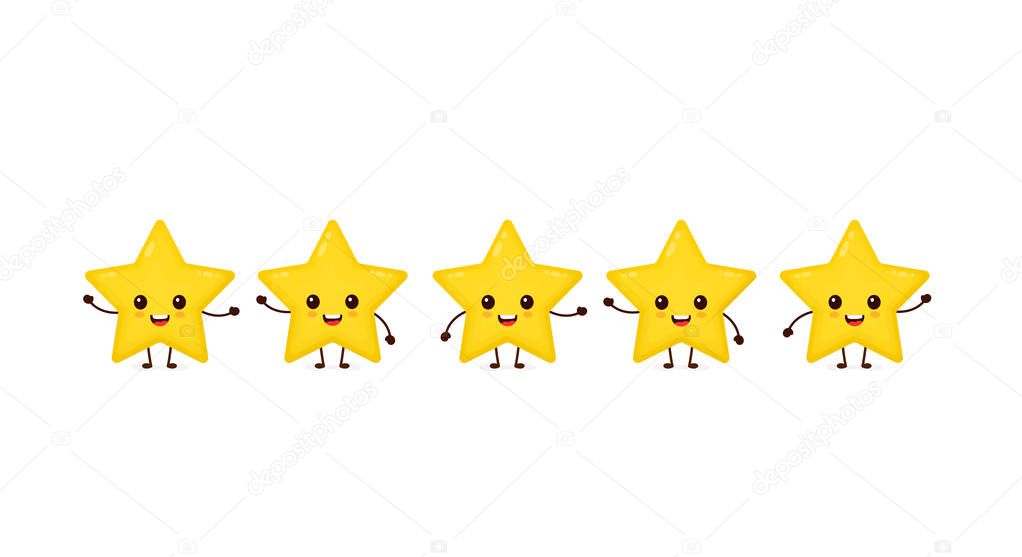 Happy Cute Smiling Funny 5 Stars Vector Flat Cartoon Character Illustration Icon Design Isolated On White Background Cute Kawaii Character Five Stars Customer Product Rating Review Concept Premium Vector In Adobe Illustrator