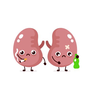 Şişe ile sağlıksız üzgün hasta böbrekler