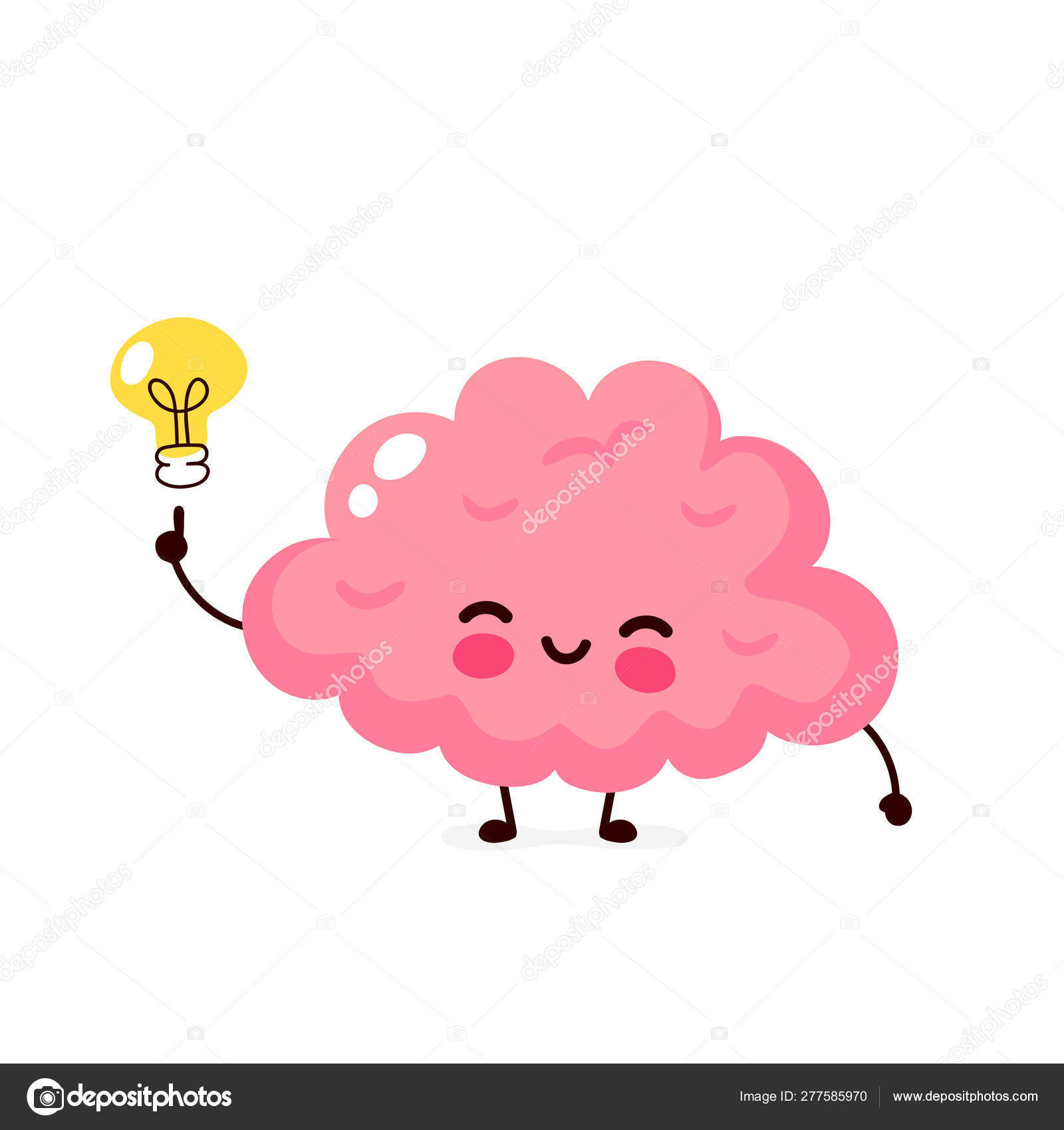 Happy Cute Brain With Lightbulb Character Stock Vector Image By C Kahovsky