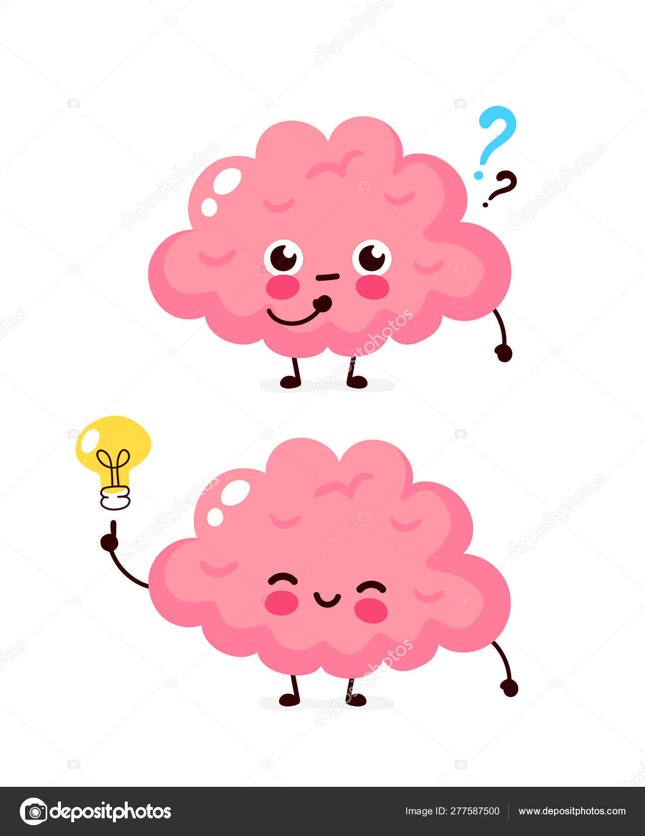 Lindo cerebro con signo de interrogación y bombilla Vector de stock  #277587500 de ©Kahovsky, image size:1313x1700