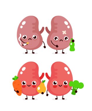 Mutlu sevimli brokoli ve elma ile sağlıklı gülümseyen 