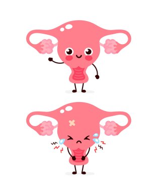 Sevimli üzgün sağlıksız hasta ve güçlü sağlıklı rahim