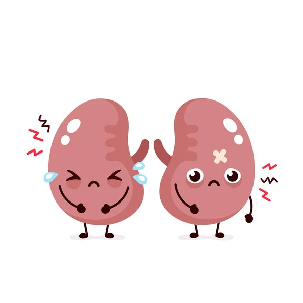 Sad suffering sick cute kidneys character — Stock Vector