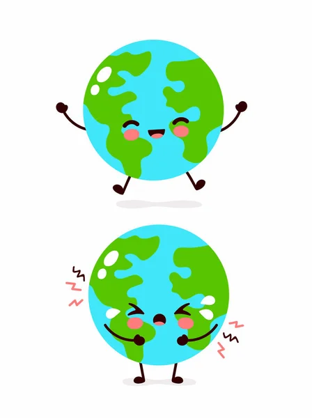 Cute sad cry and happy Earth — Stock Vector