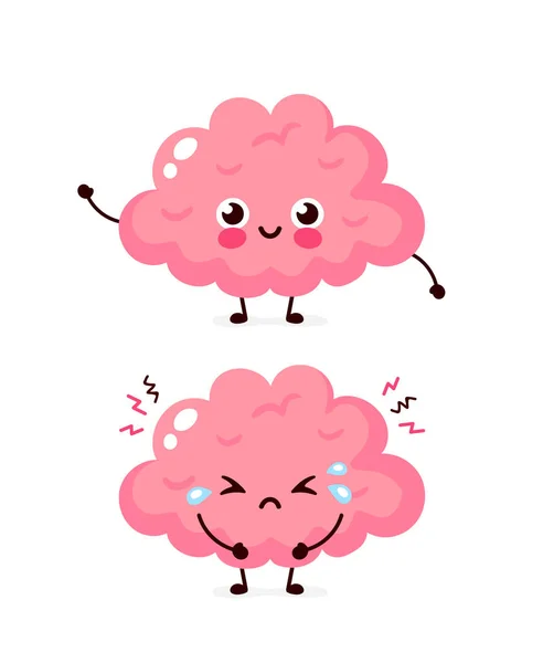 Lindo triste enfermo poco saludable y cerebro fuerte — Vector de stock