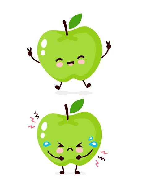 Lindo feliz sonriente y triste llorar manzana — Vector de stock