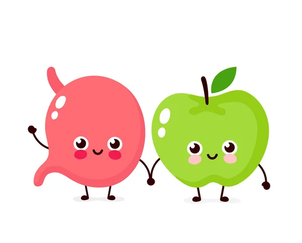 Carino felice stomaco sorridente e mela — Vettoriale Stock