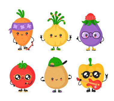 Mutlu sevimli gülümseyen vegerable seti. 