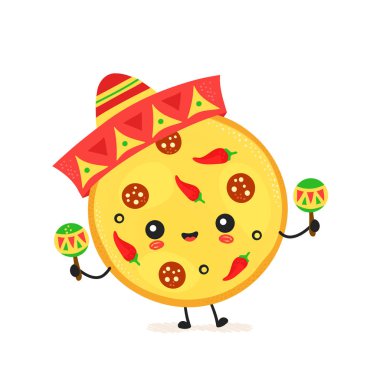 Sevimli mutlu meksika pizza karakteri