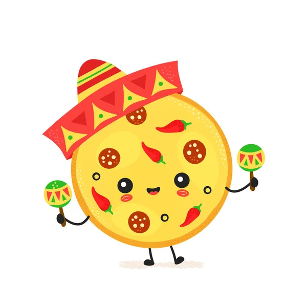 Lindo personaje feliz pizza mexicana — Vector de stock