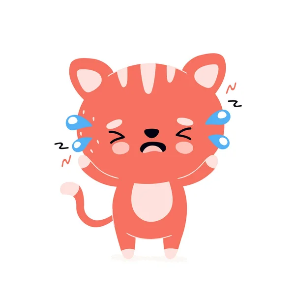 Lindo grito triste infeliz gato carácter — Vector de stock