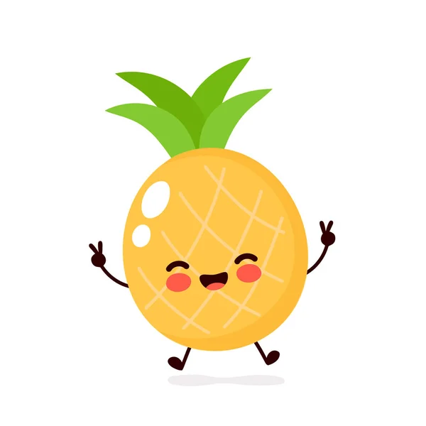 Ładny szczęśliwy uśmiechnięty ananas charakter — Wektor stockowy