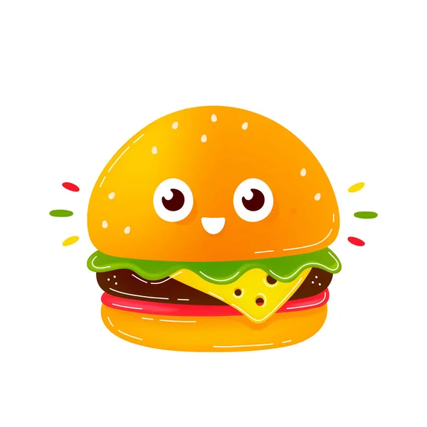 Bonito feliz sorrindo personagem hambúrguer — Vetor de Stock