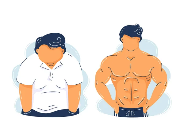 Obesità grassa e forte fitness muscolare uomo — Vettoriale Stock