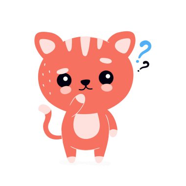 Soru işareti ile sevimli mutlu gülümseyen kedi