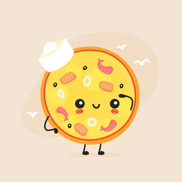 Personagem de pizza de frutos do mar feliz bonito —  Vetores de Stock