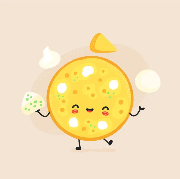 Personagem de pizza de queijo feliz bonito . — Vetor de Stock