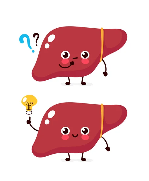 Niedliche Leber mit Fragezeichen und Glühbirne — Stockvektor