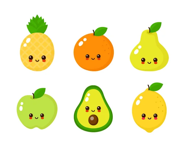 Счастливый набор улыбающихся фруктов — стоковый вектор