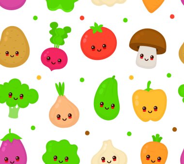 Sevimli mutlu gülümseyen sebze koleksiyonu 