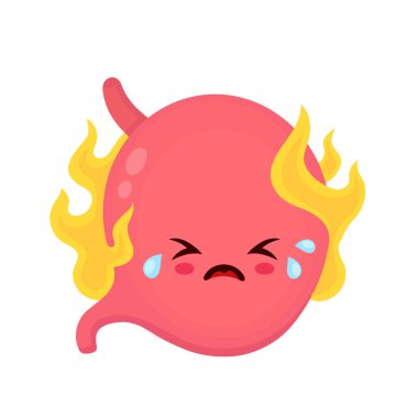 Üzgün acı hasta sevimli mide karakteri