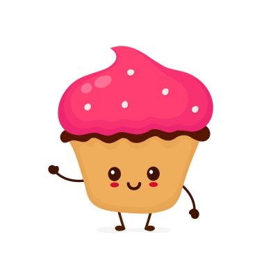 Mutlu sevimli gülümseyen komik kawaii cupcake