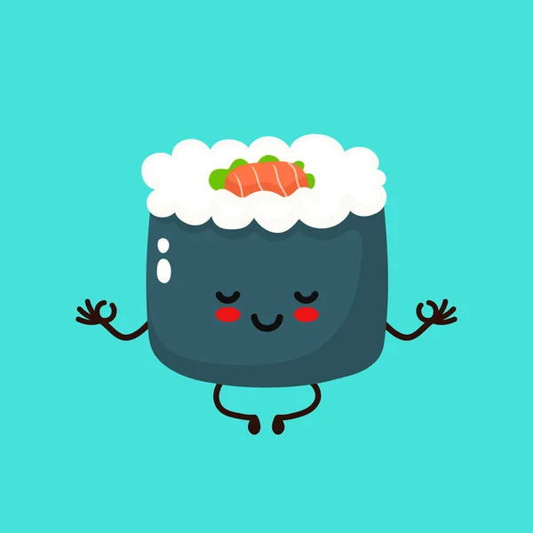 Bonito sushi sorridente feliz, rolo meditar —  Vetores de Stock